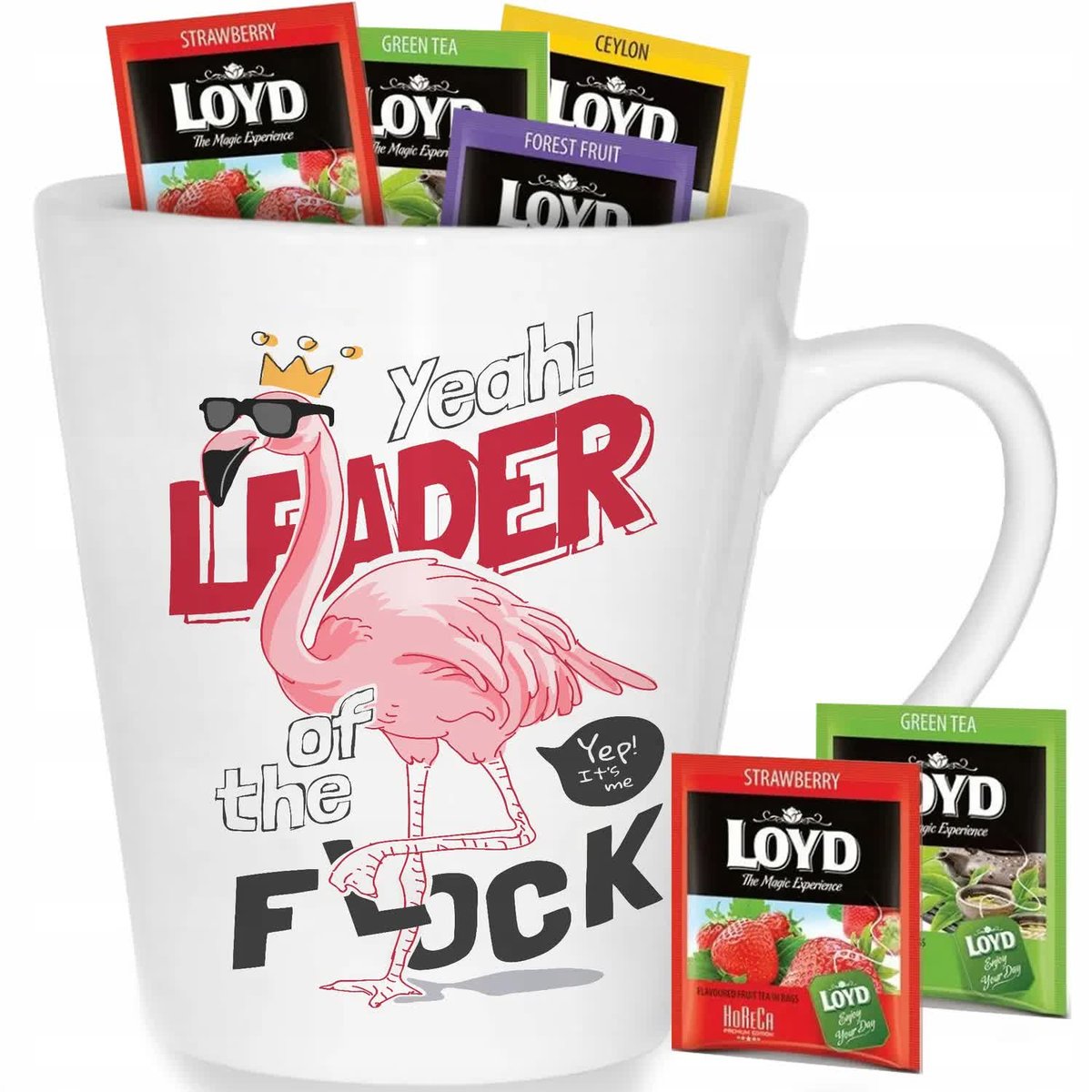 Kubek Biały Latte LEADER OF THE FLOCK Prezent Wzory + 8 Herbat Loyd