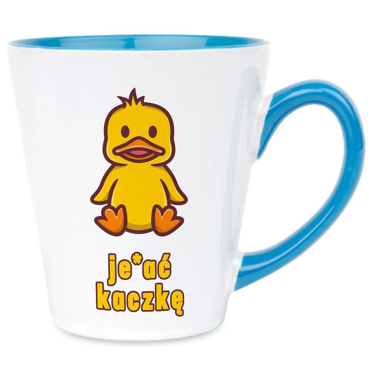 Kubek Latte Niebiesko Biały JEB*C KACZKĘ 300 ml Na Prezent Zabawne Wzory