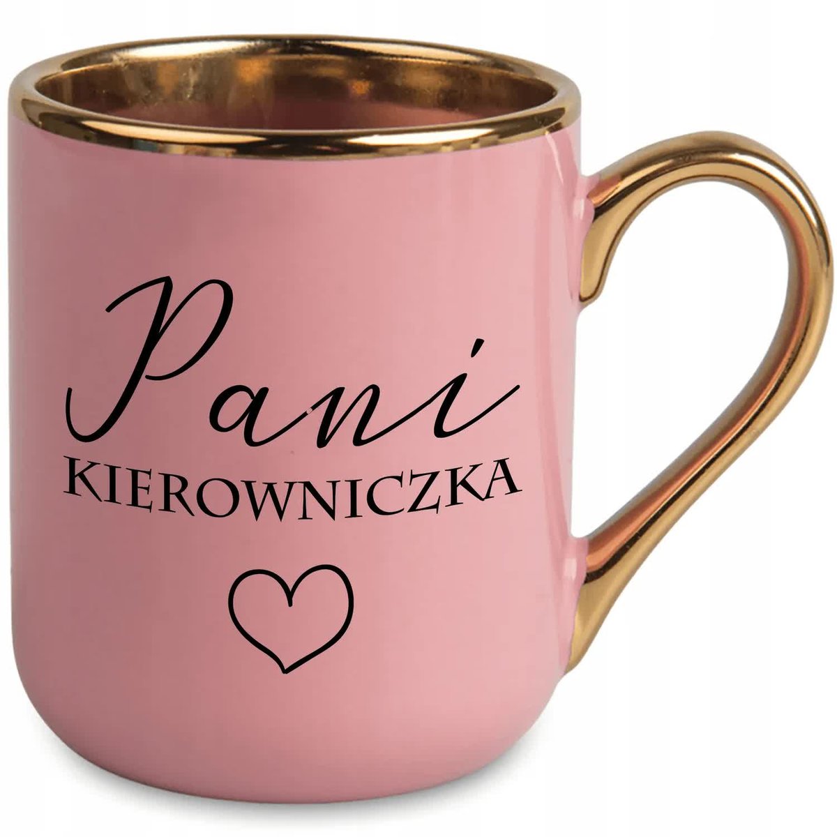 Kubek Elegant Różowy Ucho Rant złoty Prezent dla PANI KIEROWNICZKI Wzory