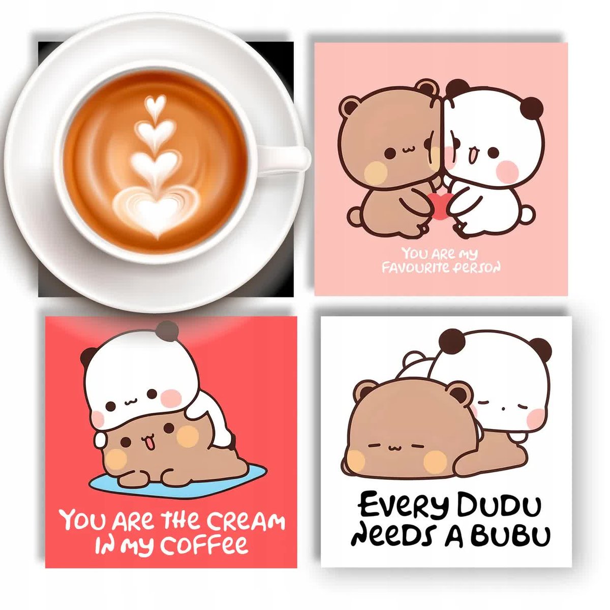 ZESTAW 4 PODKŁADEK POD KUBEK MOTYW BUBU LOVE DUDU