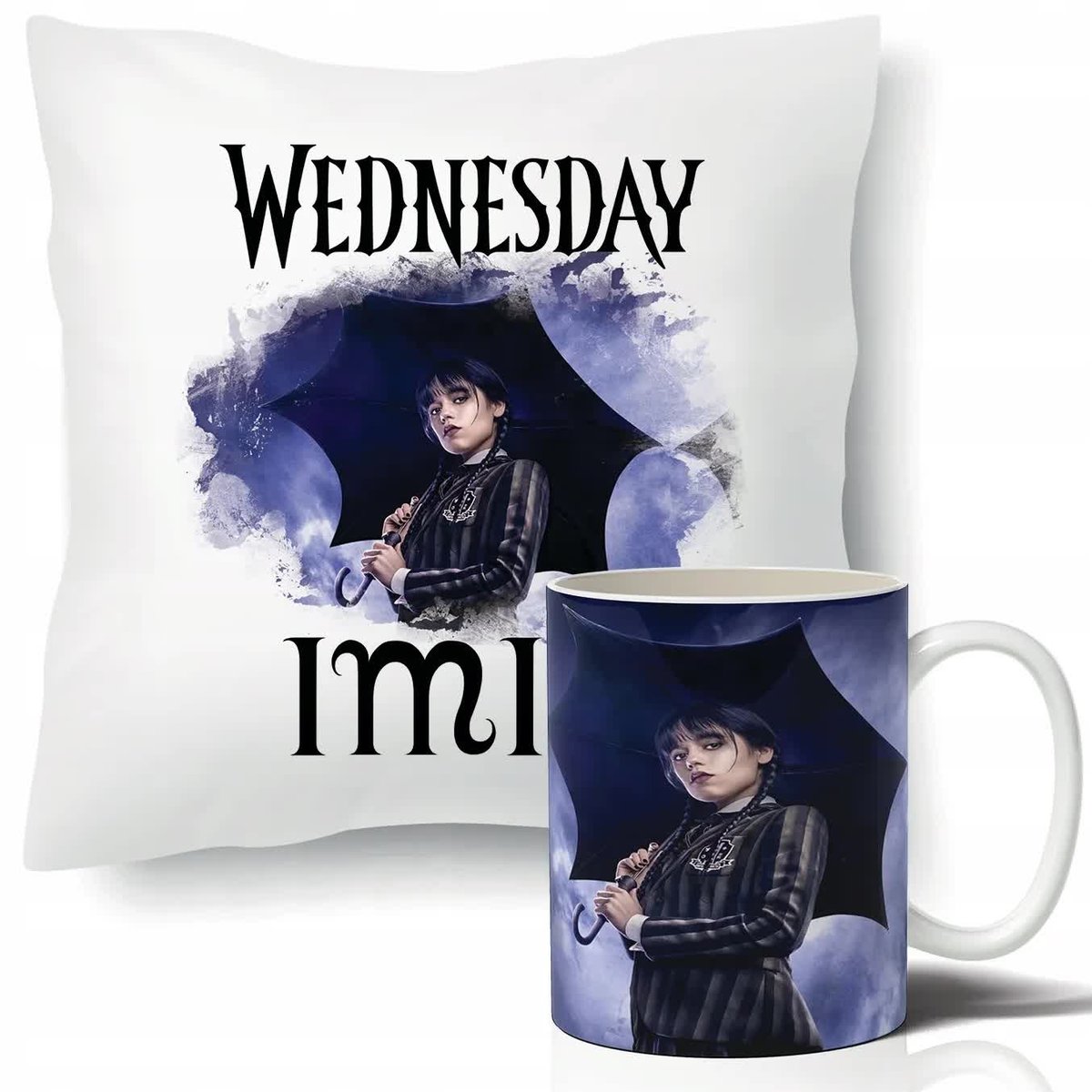 Zestaw PODUSZKA + KUBEK Wednesday Twoje IMIĘ Wzory