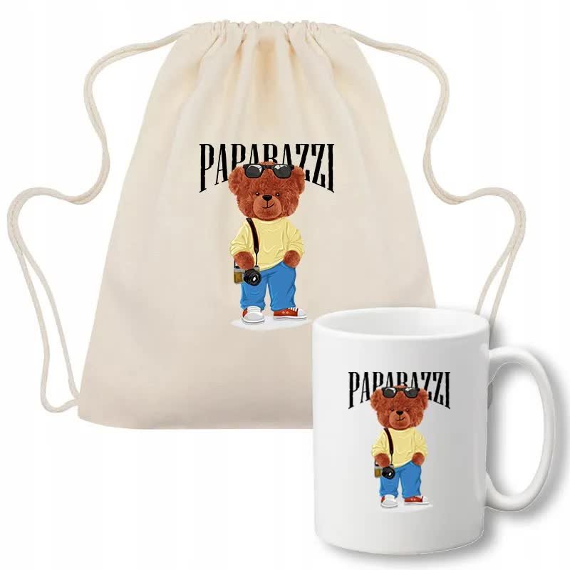 Zestaw Worek Beżowy + Kubek Biały MISIE TEDDY Wz