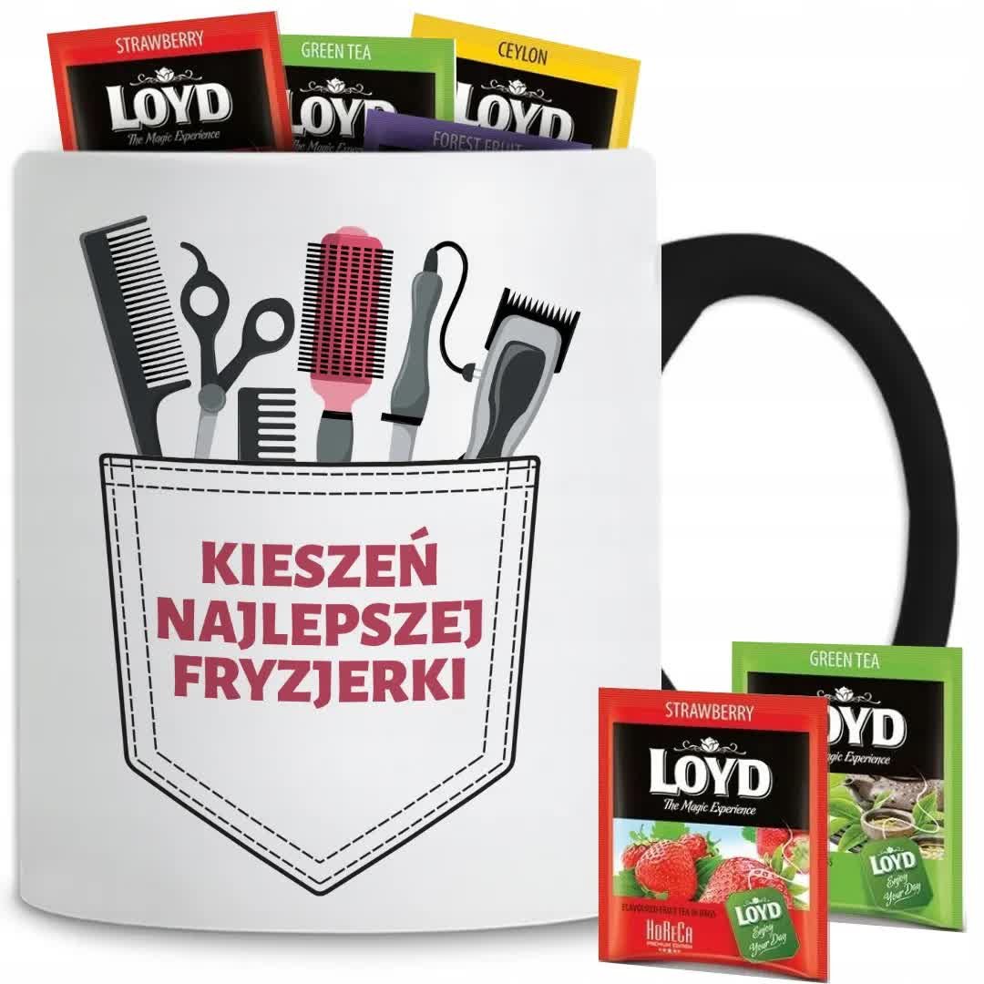 Kubek Z Nadrukiem PREZENT DLA NAJLEPSZEJ FRYZJERKI Czarno Biały
