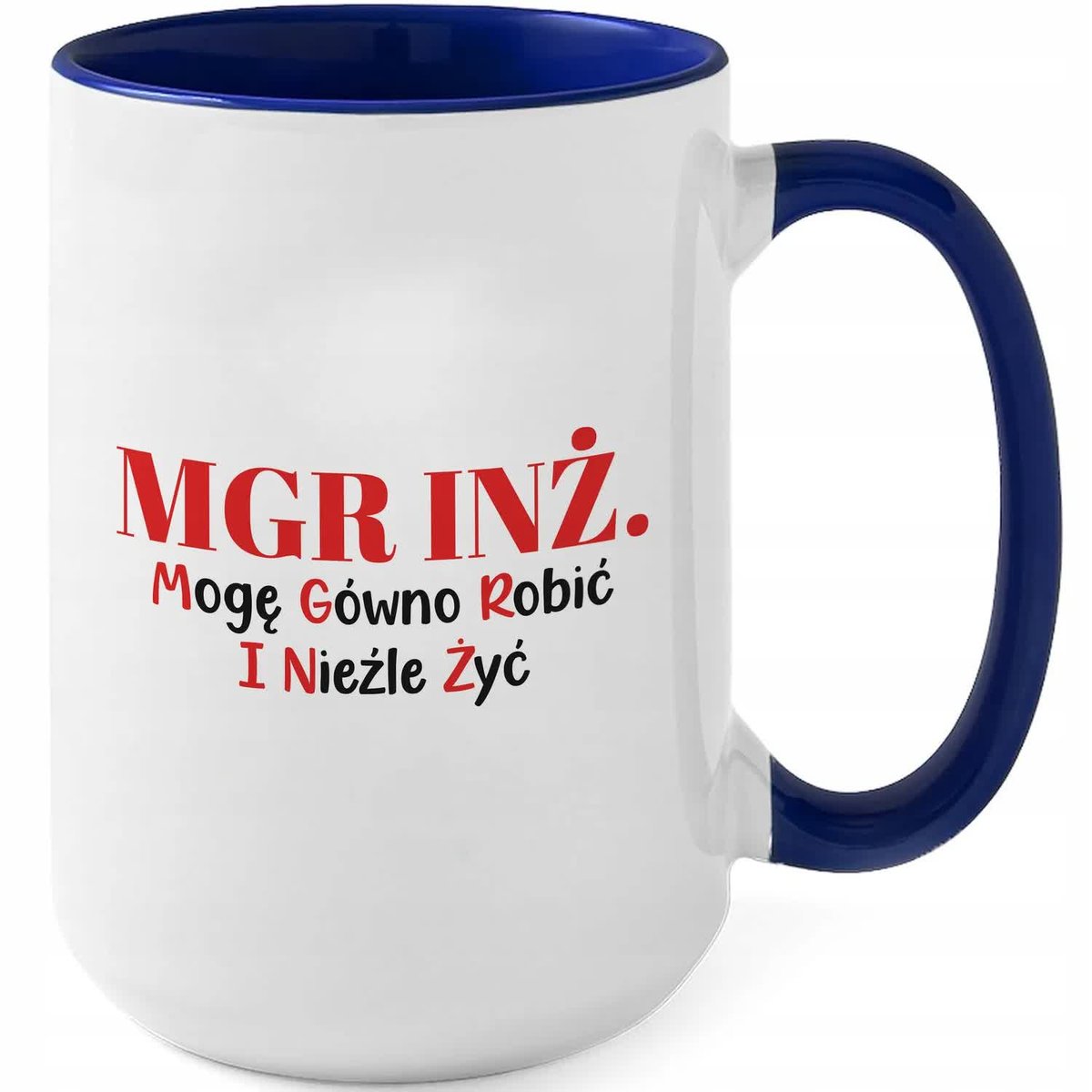 Kubek Z Nadrukiem MGR INŻ. ROZWINIĘCIE Na Prezent Biało Granatowy