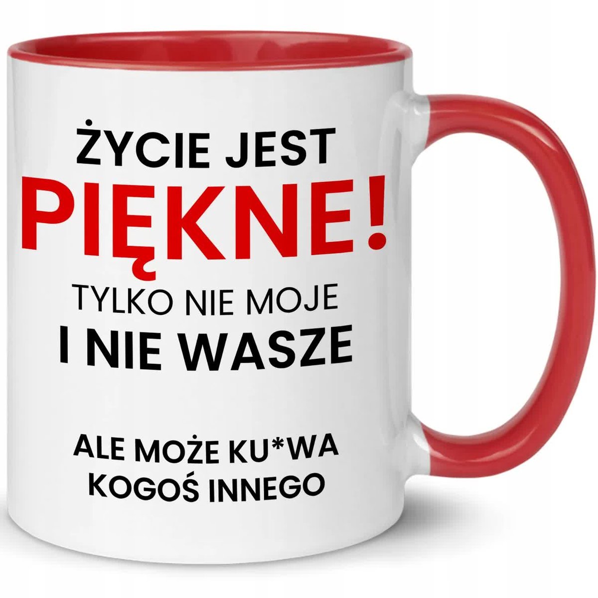 KUBEK BIAŁO-CZERWONY IDEALNY PREZENT VIRAL ŻYCIE JEST PIĘKNE MIX WZ