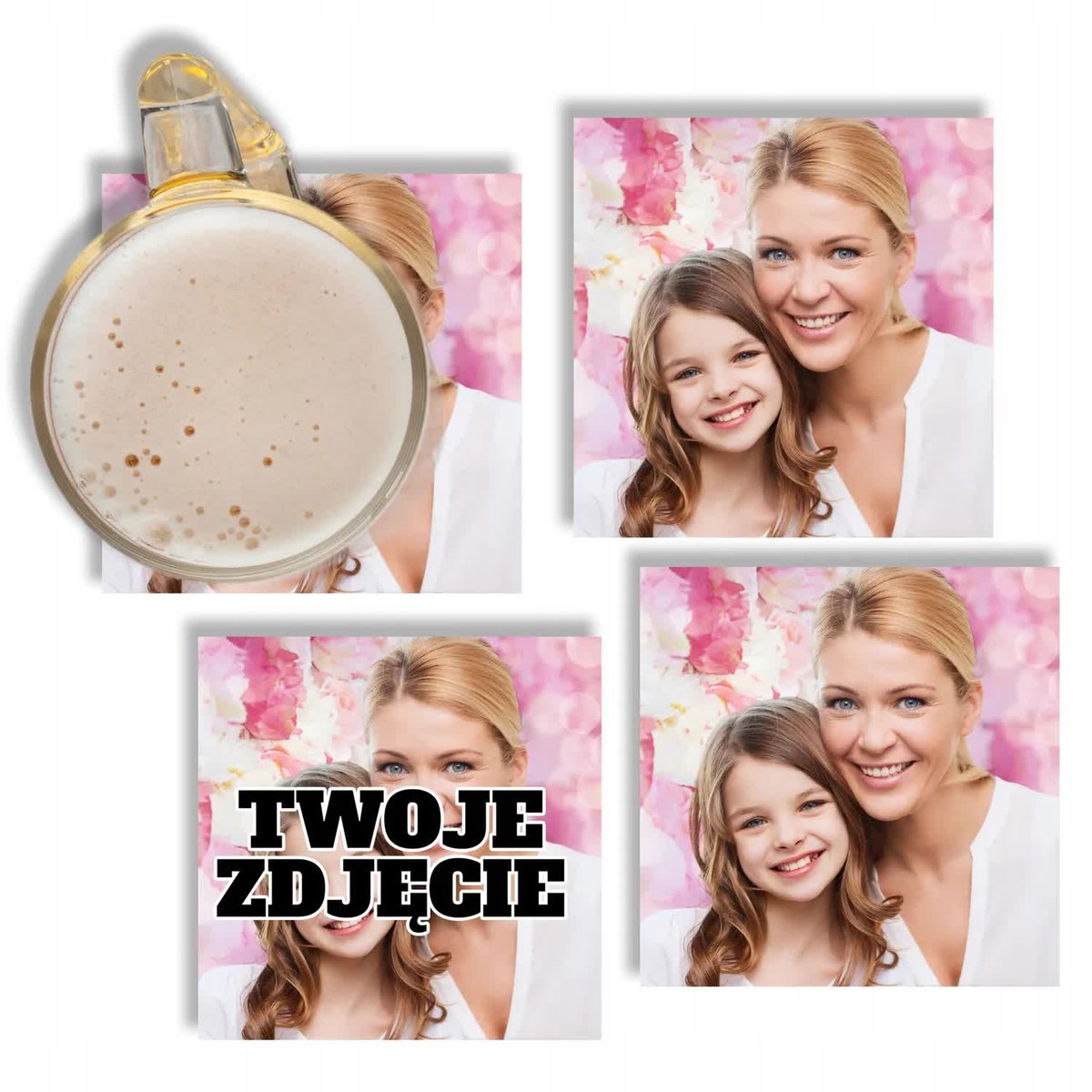 Zestaw 4 Podkładek pod KUBEK z Własnym ZDJĘCIEM