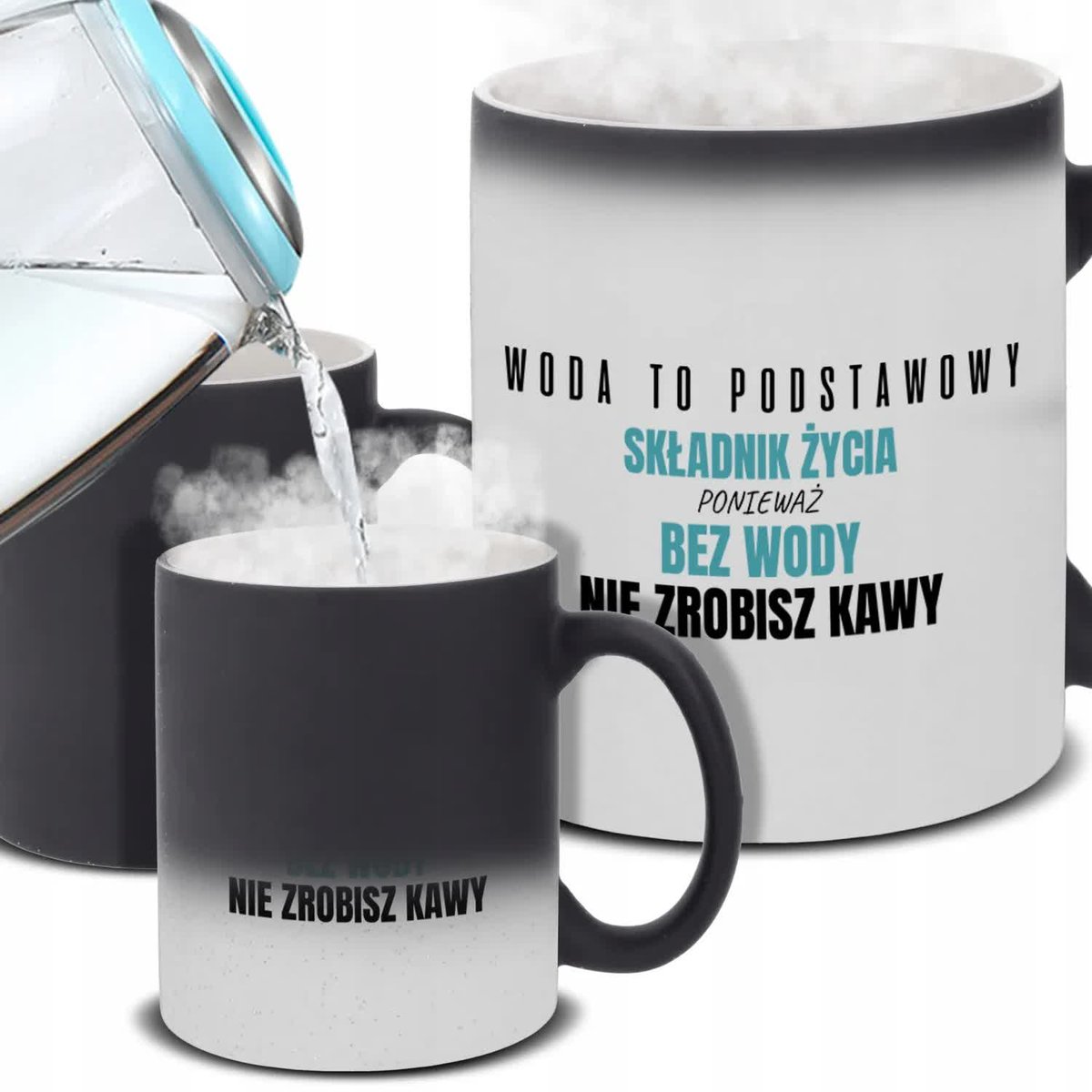 Kubek Magiczny BEZ WODY NIE ZROBISZ KAWY Na Prezent Do Pracy Śmieszne Wzory