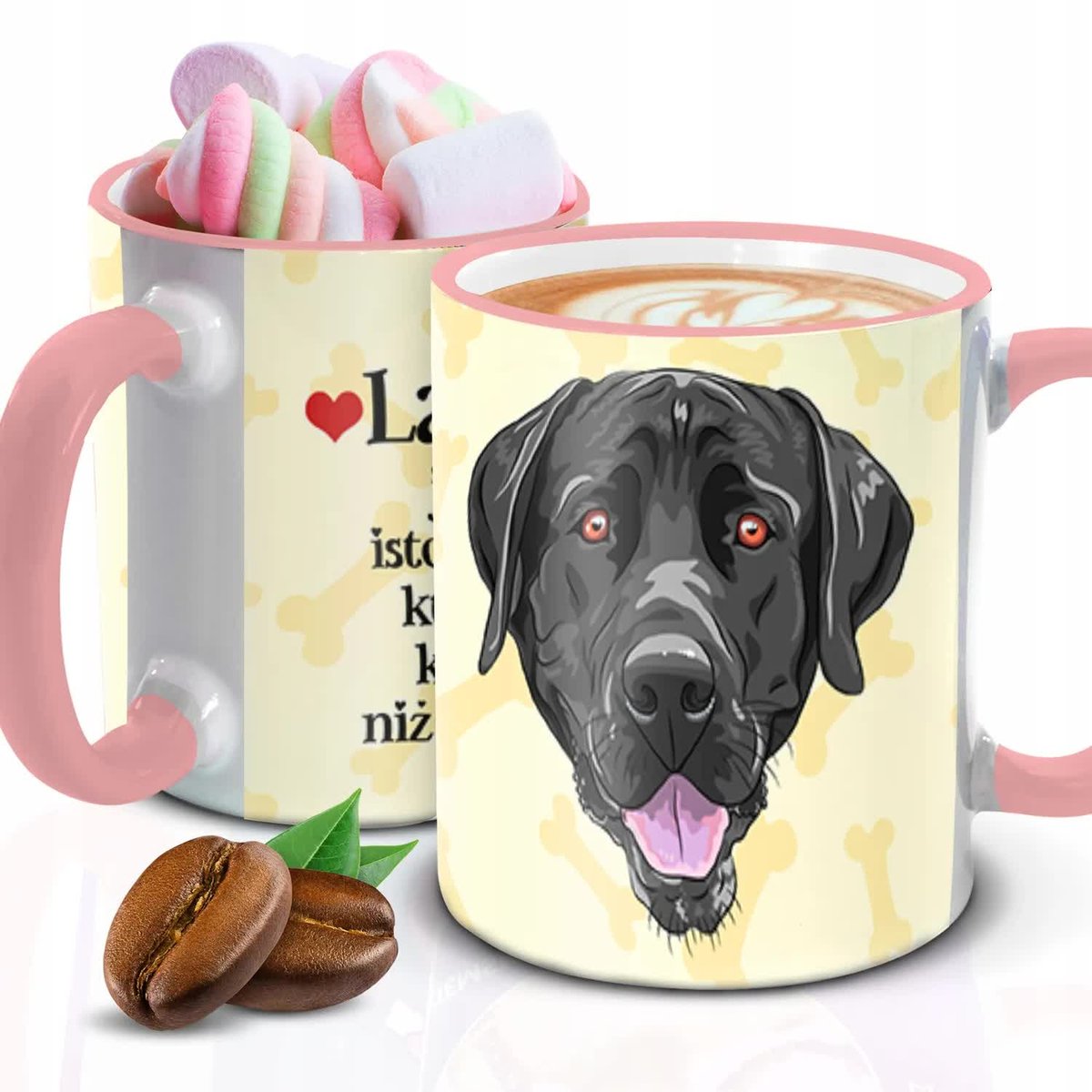 Kubek z Piankami PIES LABRADOR Biało Różowy Kreator