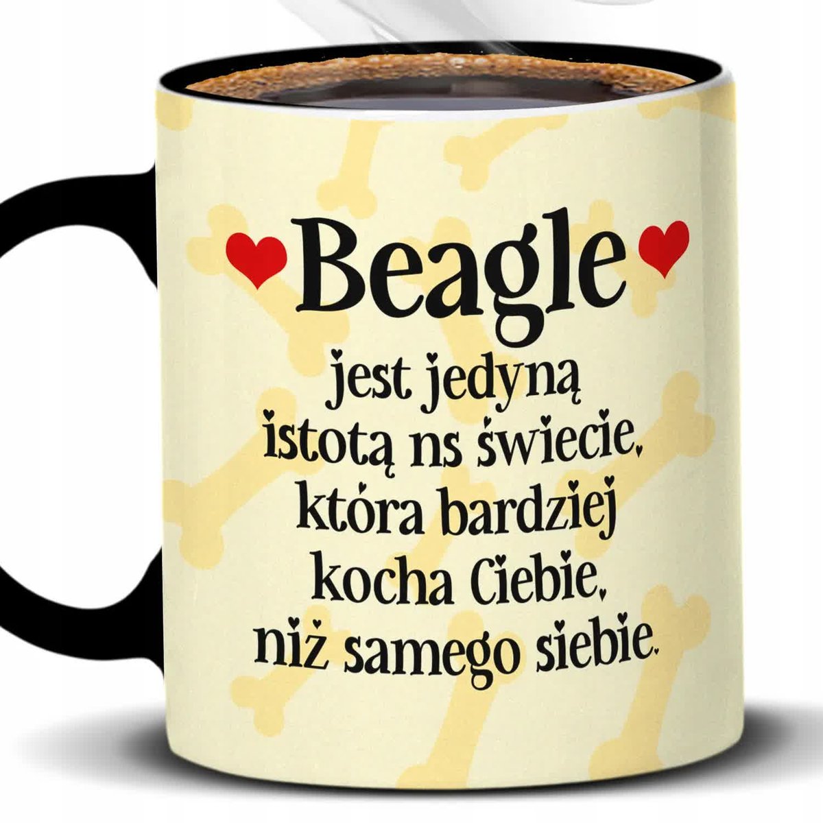 Kubek Z Nadrukiem BEAGLE KOCHA NAJBARDZIEJ Czarno Biały Kreator
