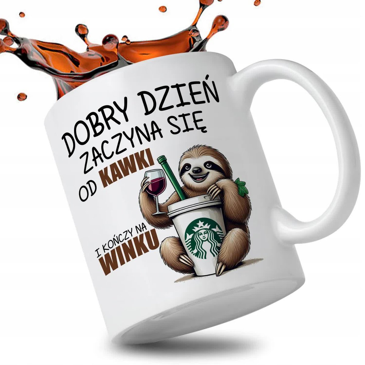 KUBEK BIAŁY IDEALNY PREZENT DLA KOLEAŻANKI Z PRACY DOBRY DZIĘŃ KAWA WINO WZ