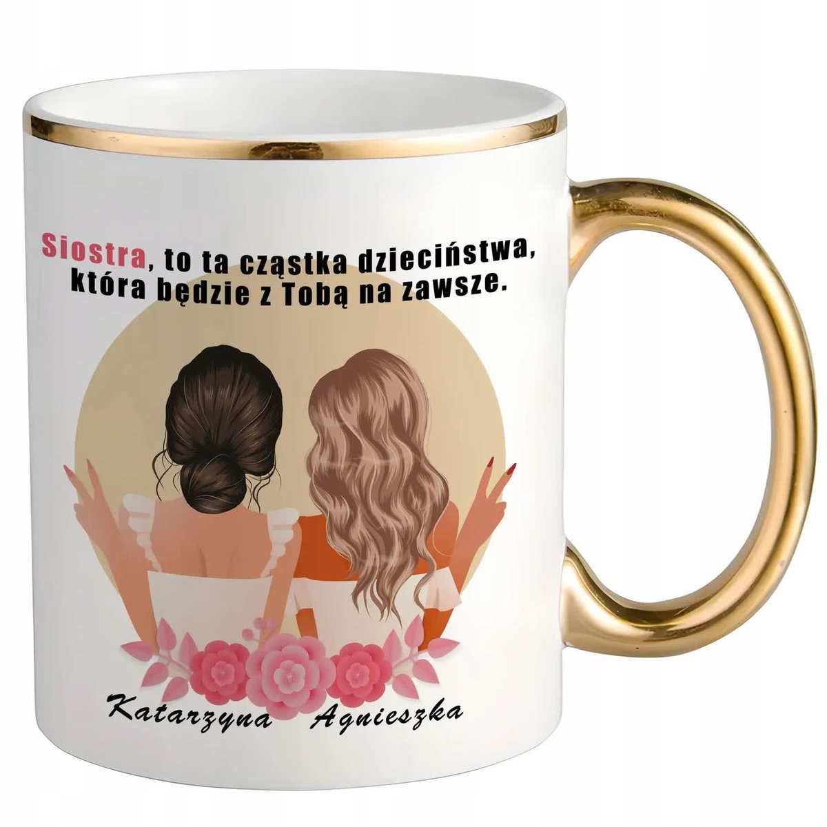 KUBEK BIAŁO- ZŁOTY DLA KOLEŻANKI PRZYJACIÓŁKI SIOSTRY BFF PERSONALIZOWANY