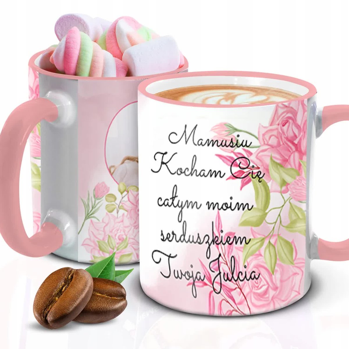 Kubek z Piankami PREZENT DLA MAMY Biało Różowy Kreator