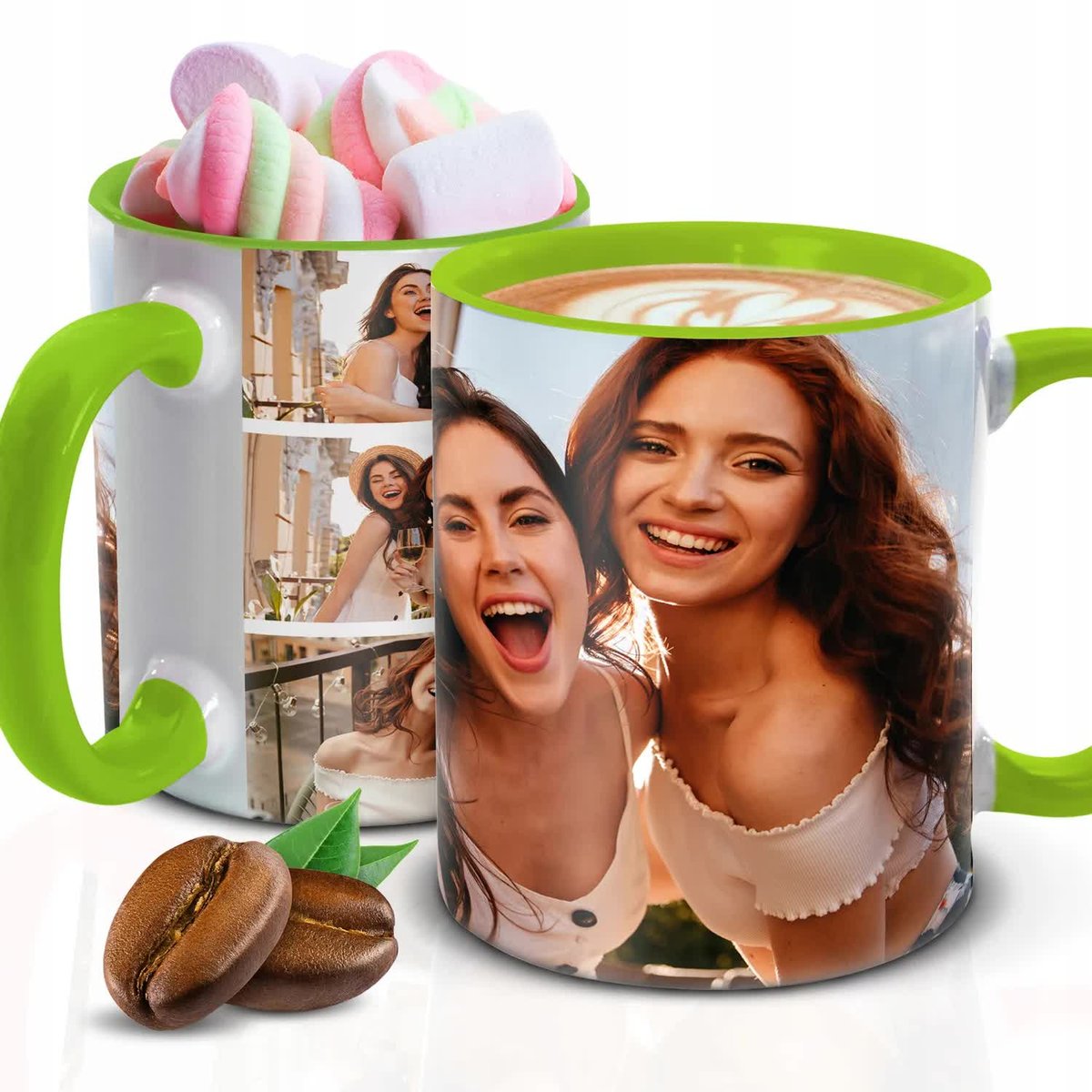 Kubek Z Nadrukiem PREZENT Z WŁASNYMI ZDJĘCIAMI Zielono Biały Kreator