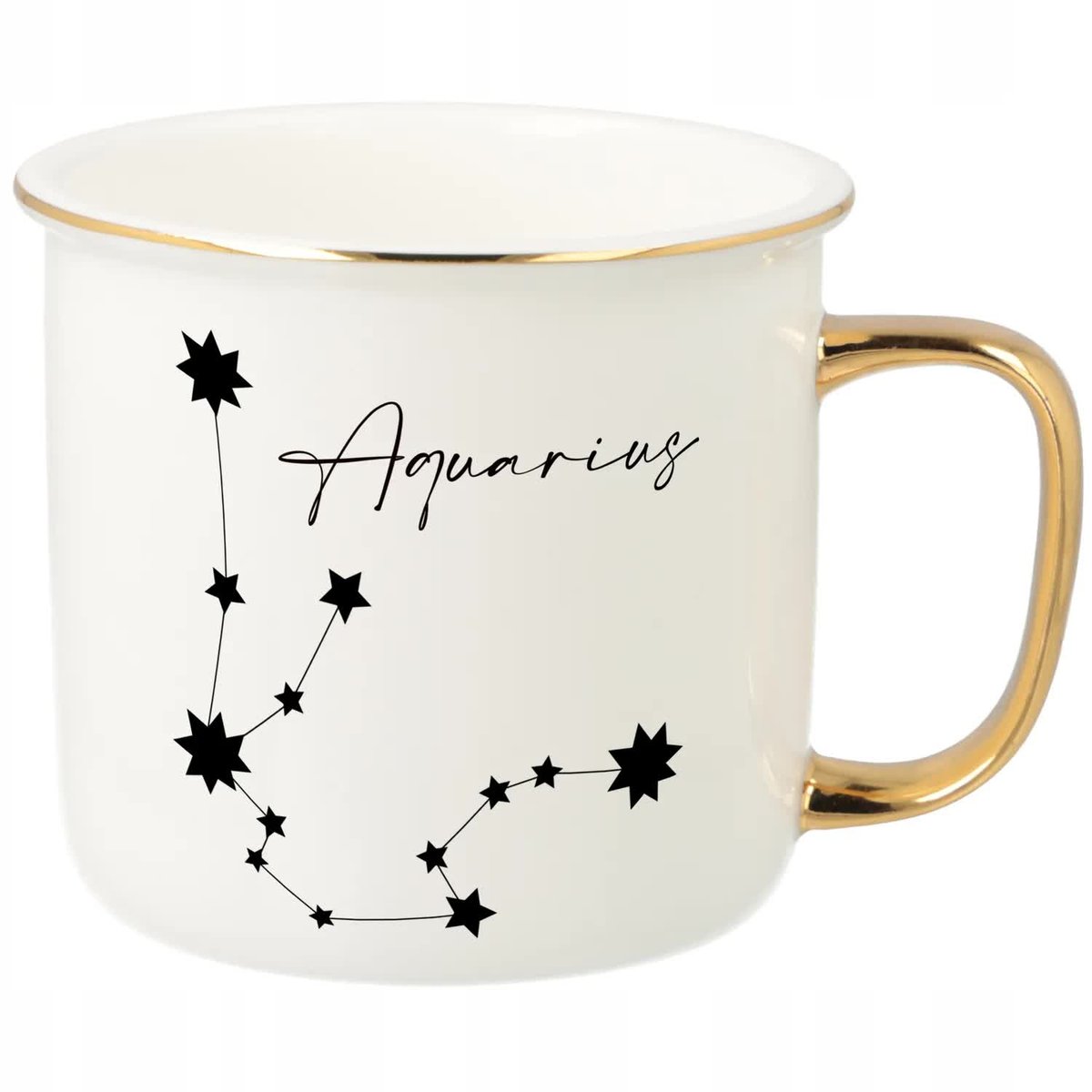 KUBEK UCHO RANT ZŁOTY PORCELANOWY RETRO PREZENT DLA ZODIAKARY AQUARIUS WZ