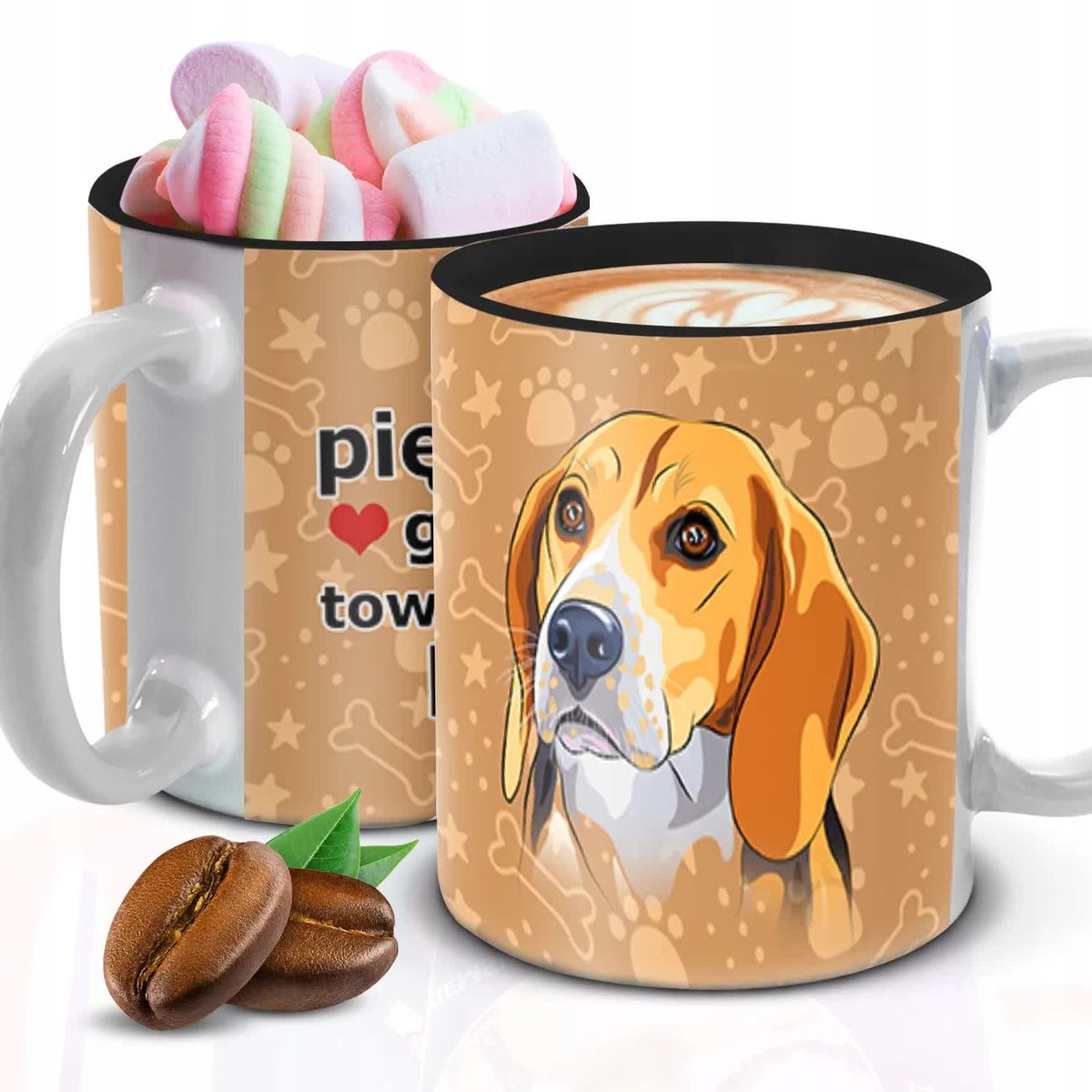 Kubek Z Nadrukiem BEAGLE PIESEK DLA FANA Biało Czarny Kreator