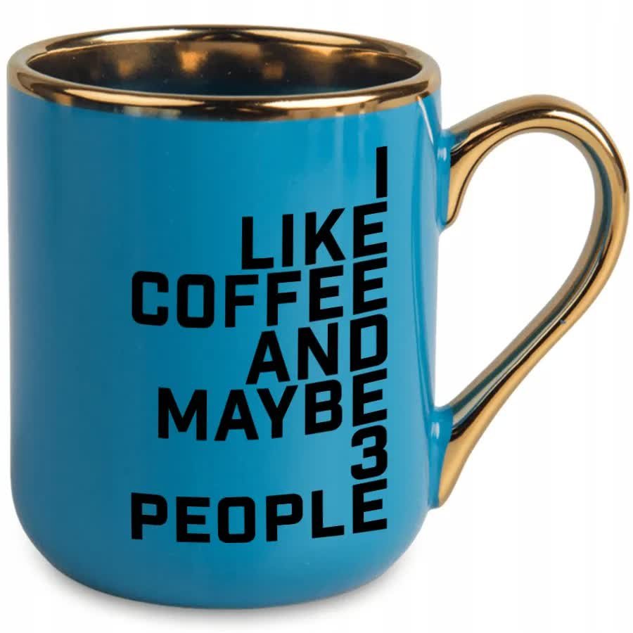 Kubek Elegancki z Nadrukiem COFFE 3 PEOPLE Stylowe Wzory Niebieski