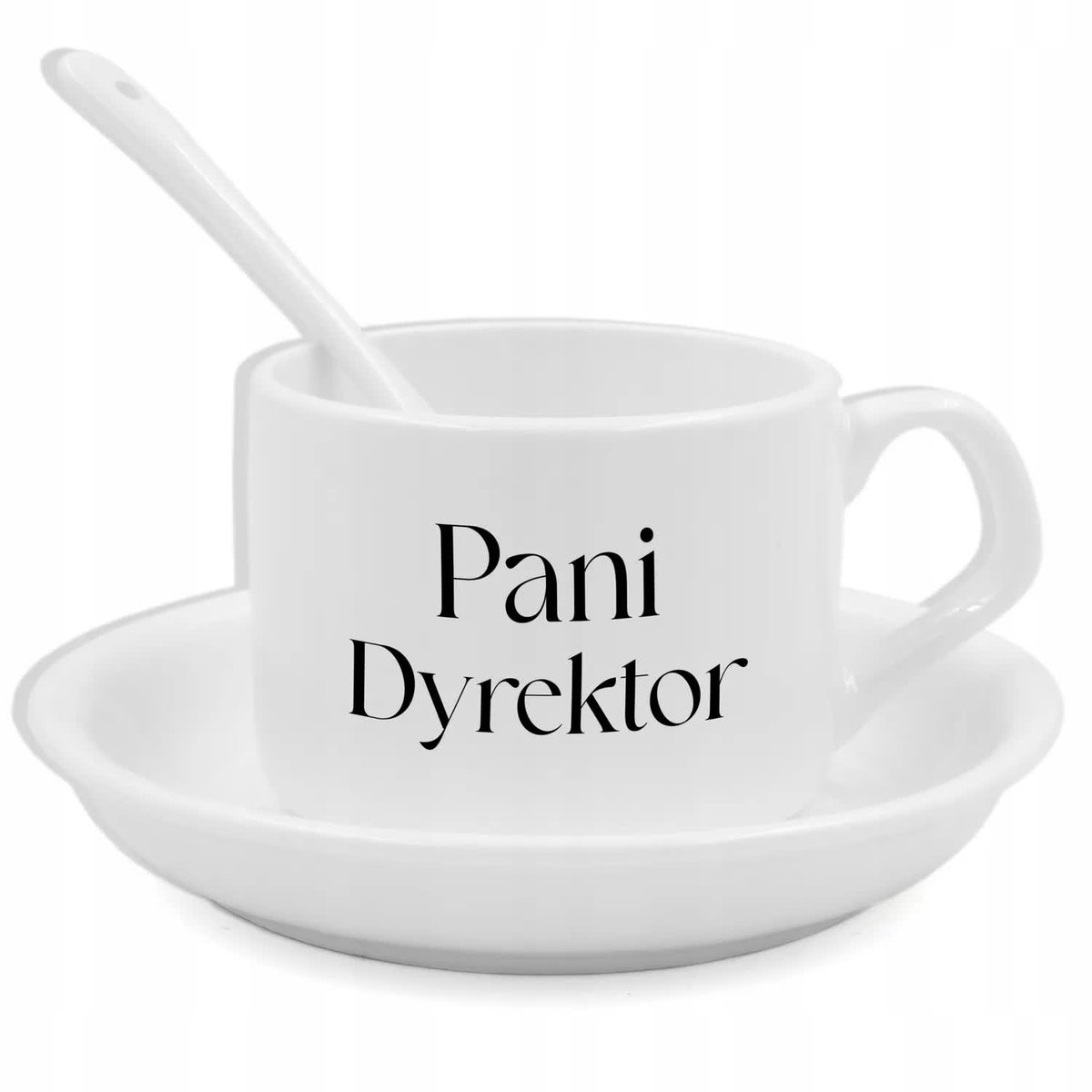 Zestaw Filiżanka Łyżeczka Podstawka PANI DYREKTOR Na Prezent Wzory
