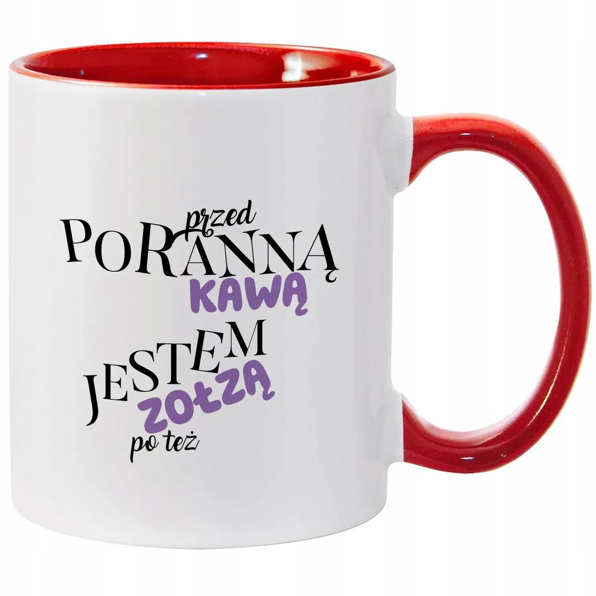Kubek Biało Czerwony PRZED PORANNĄ KAWĄ JESTEM ZOŁZĄ Na Prezent Do Pracy Wz