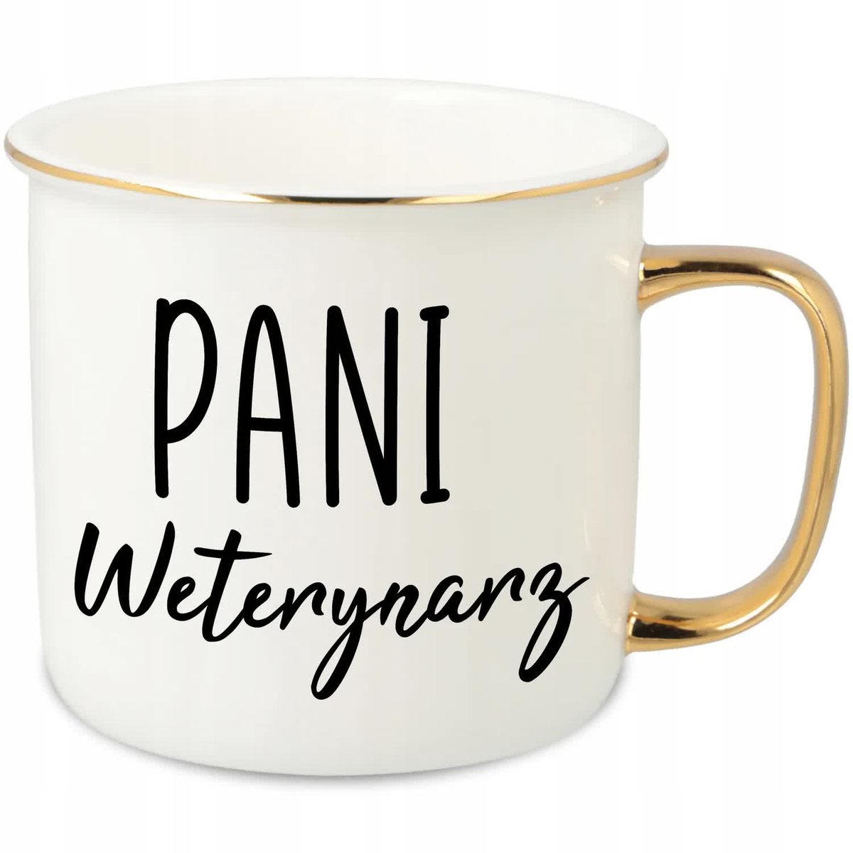 KUBEK UCHO RANT ZŁOTY PORCELANOWY RETRO PREZENT DLA PANI WETERYNARZ WZORY
