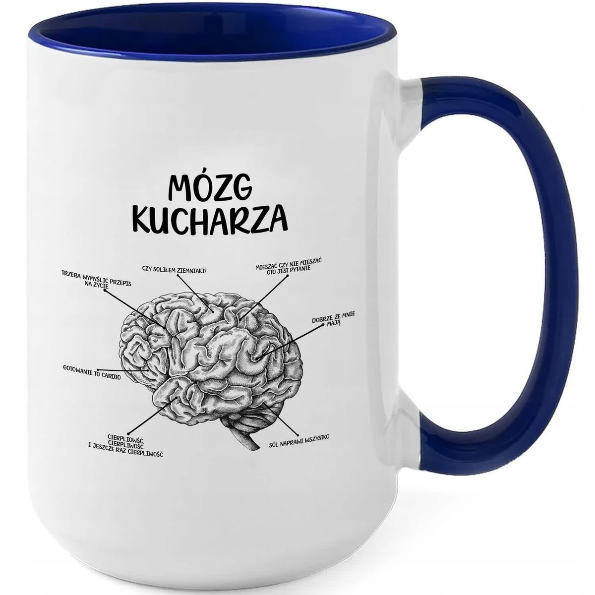 Kubek Z Nadrukiem PREZENT DLA KUCHARZA MÓZG Biało Granatowy