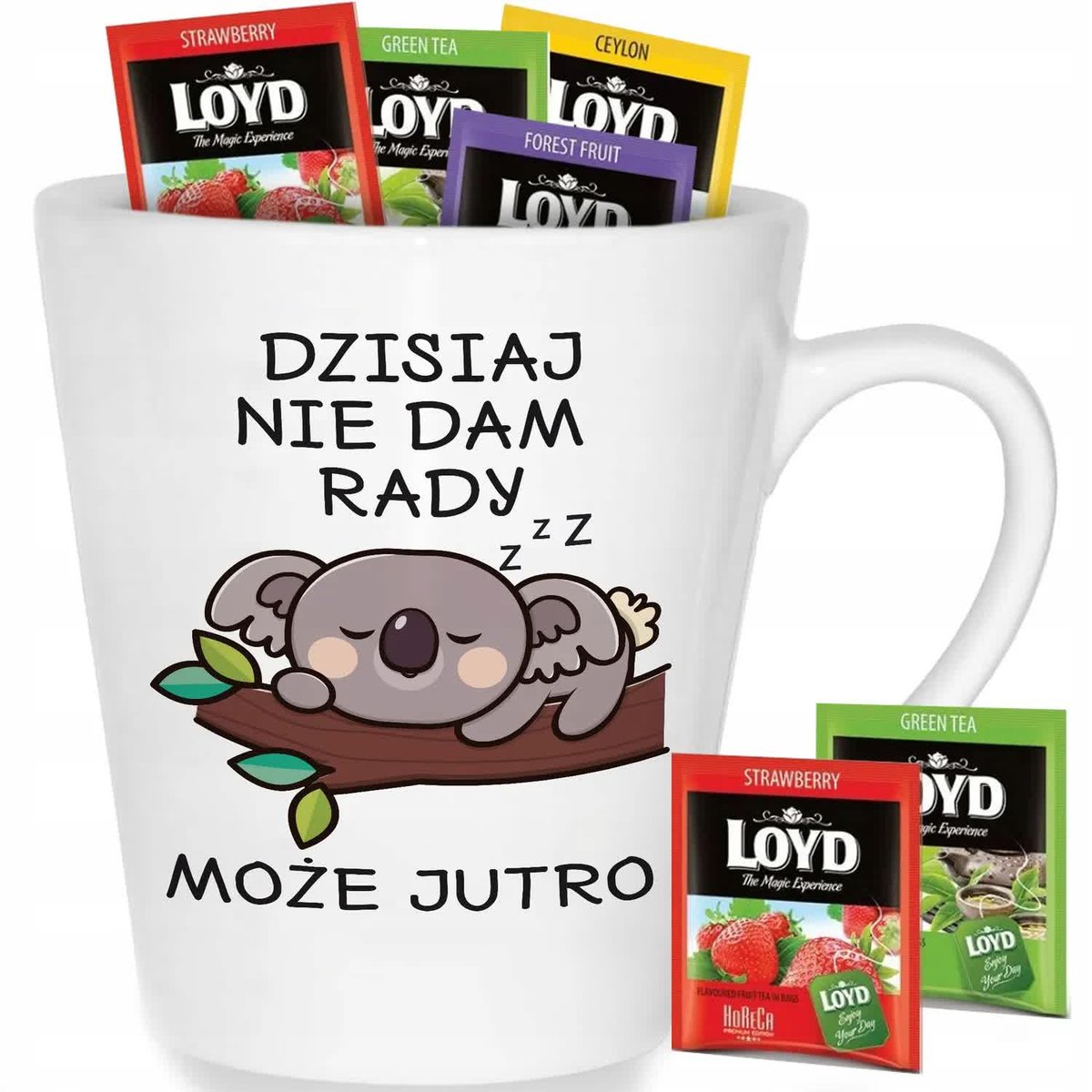 Kubek Biały Latte DZISIAJ NIE DAM RADY MOŻE JUTRO Wz + 8 Herbat Loyd