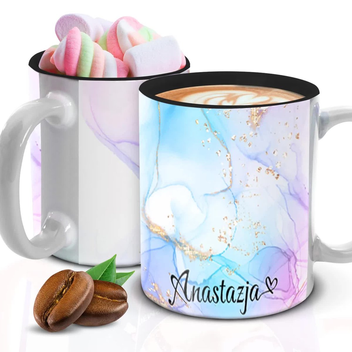 Kubek Z Nadrukiem MARMUROWY TWOJE IMIĘ Biało Czarny Kreator