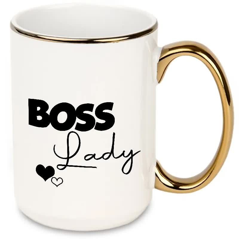 DUŻY Kubek XXL ZŁOTE Ucho i Rant BOSS LADY Wzory