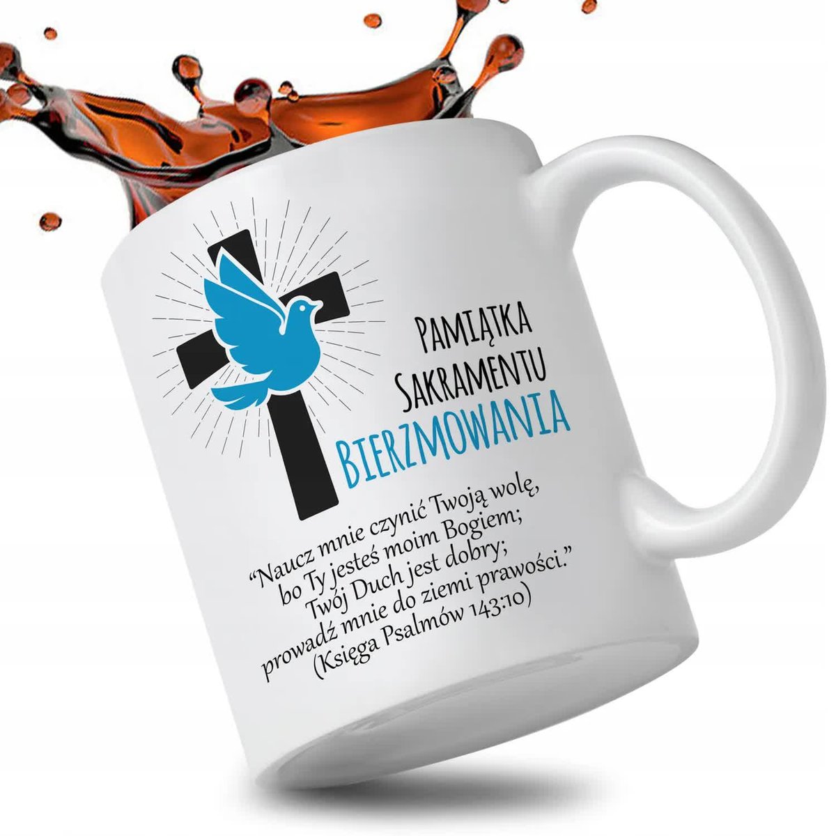 KUBEK BIAŁY PREZENT NA bierzmowanie PAMIĄTKA SAKRAMENTU BIERZMOWANIA WZORY