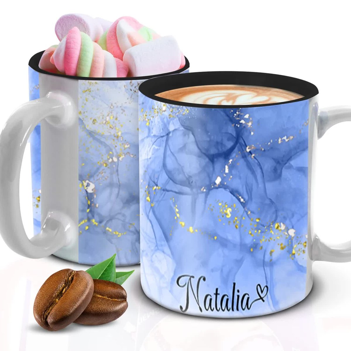 Kubek Z Nadrukiem WŁASNE IMIĘ MARMUR Biało Czarny Kreator