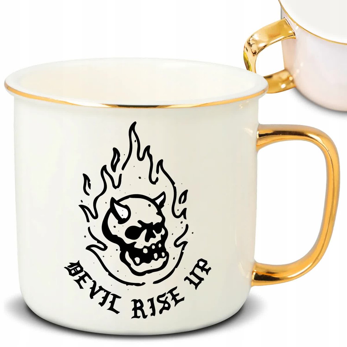 Kubek RETRO Złote Ucho Rant DEVIL RISE UP Elegancki Odważne Zmysłowe Wzory