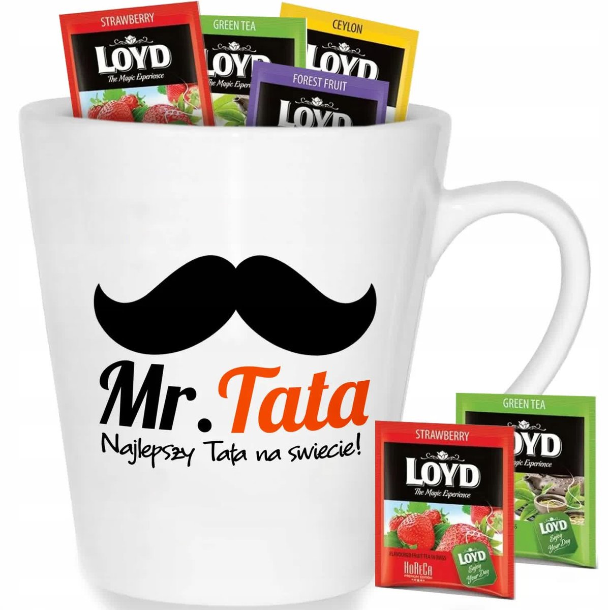 Kubek Biały Latte TATA NAJLEPSZY NA ŚWIECIE Na Prezent Dla Taty Mix Wzorów