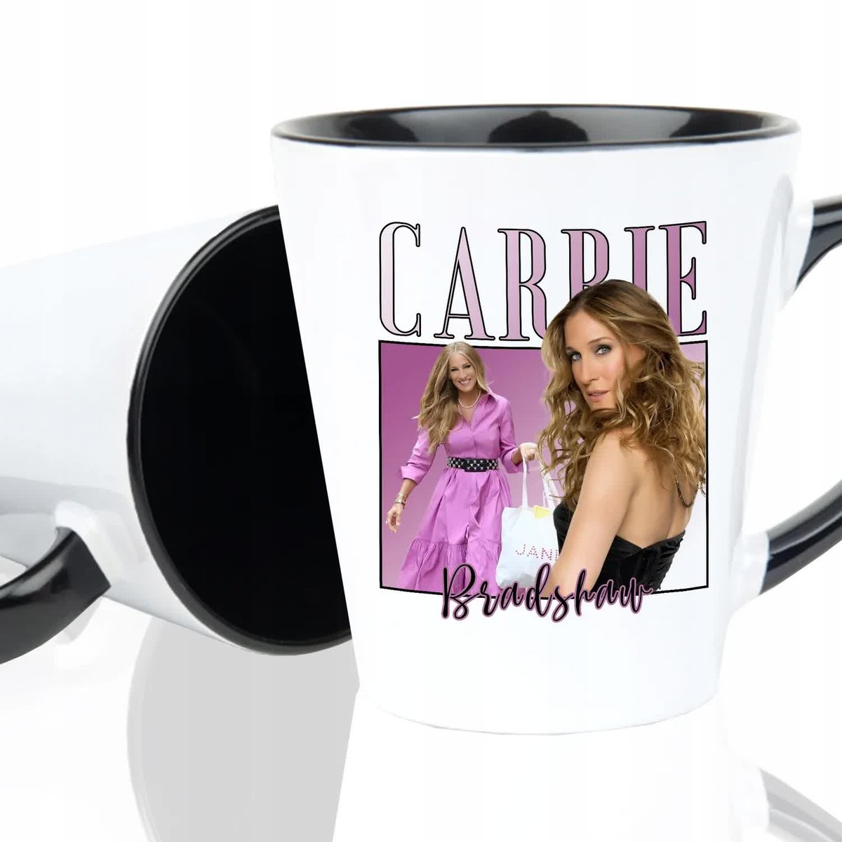 Kubek Latte Czarne Ucho Wnętrze CARRIE BRADSHAW Prezent Dla Fanek Wzory