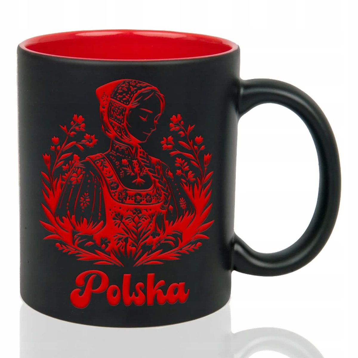 Kubek z Grawerem Matowy Czerwony FOLKLORE Folk Polska Kultura Wzory Ludowe