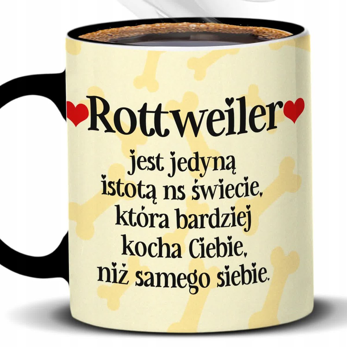 Kubek Z Nadrukiem ROTTWEILER KOCHA NAJBARDZIEJ Czarno Biały Kreator