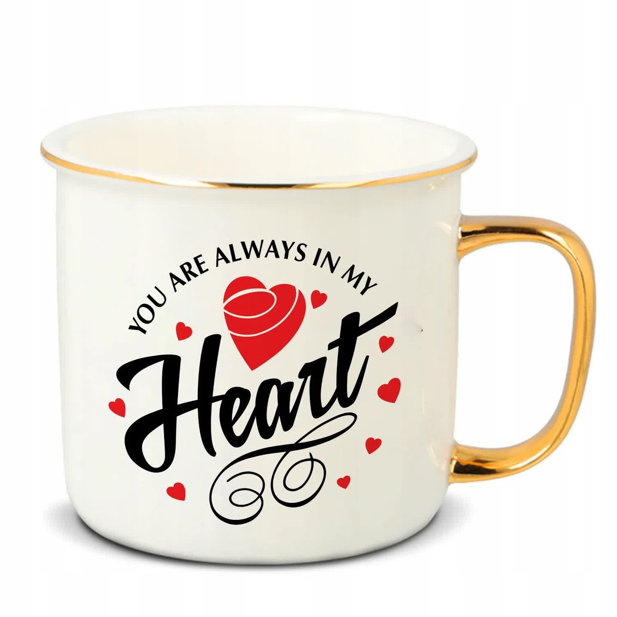 Kubek RETRO Złote Ucho Rant IN MY HEART Elegancki Miłość Walentynki Wzory