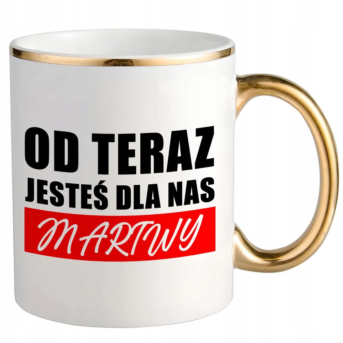 KUBEK BIAŁY UCHO RANT ZŁOTY PREZENT NA POŻEGNANIE W PRACY ZDRAJCO WZORY