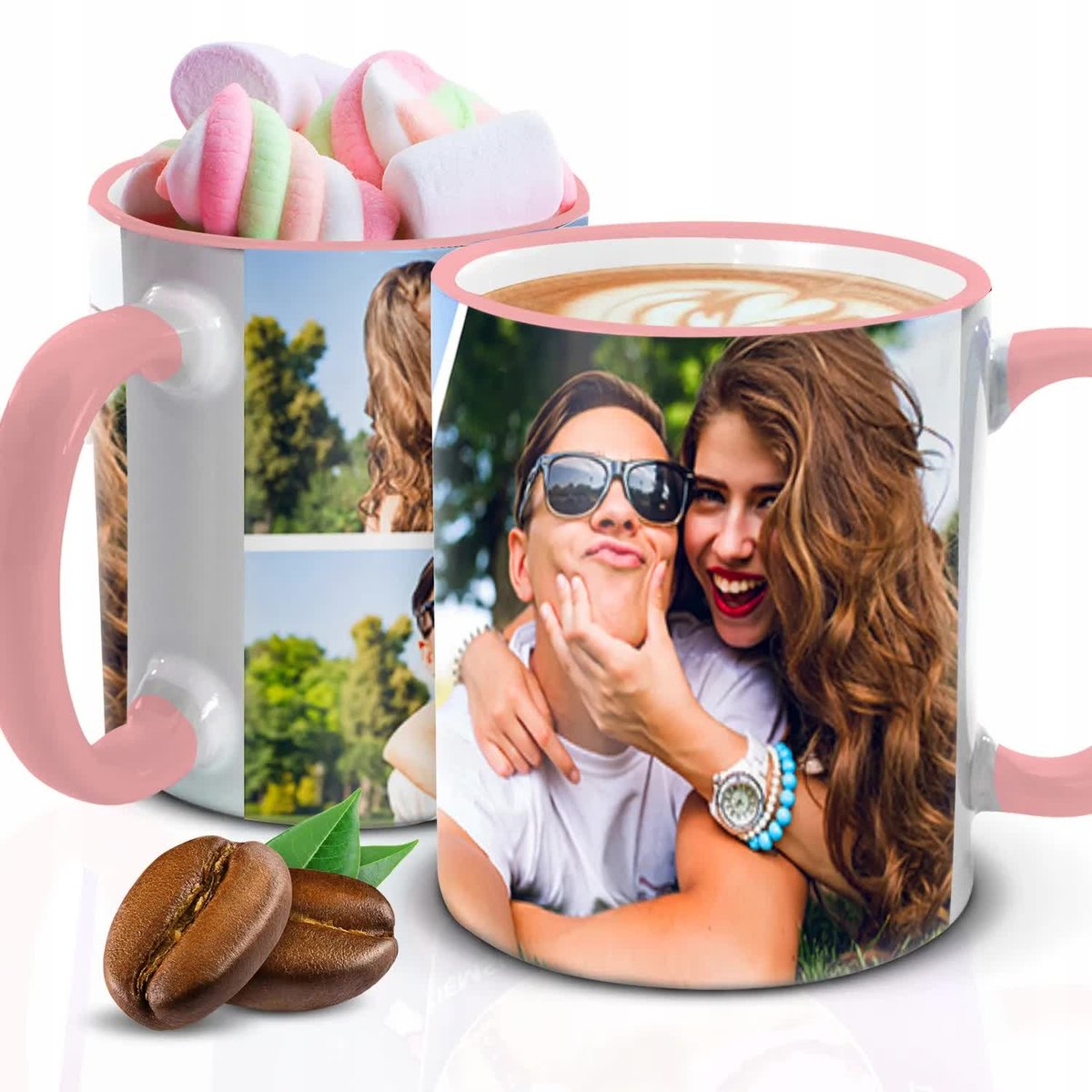 Kubek z Piankami WŁASNE ZDJĘCIA NA PREZENT Biało Różowy Kreator