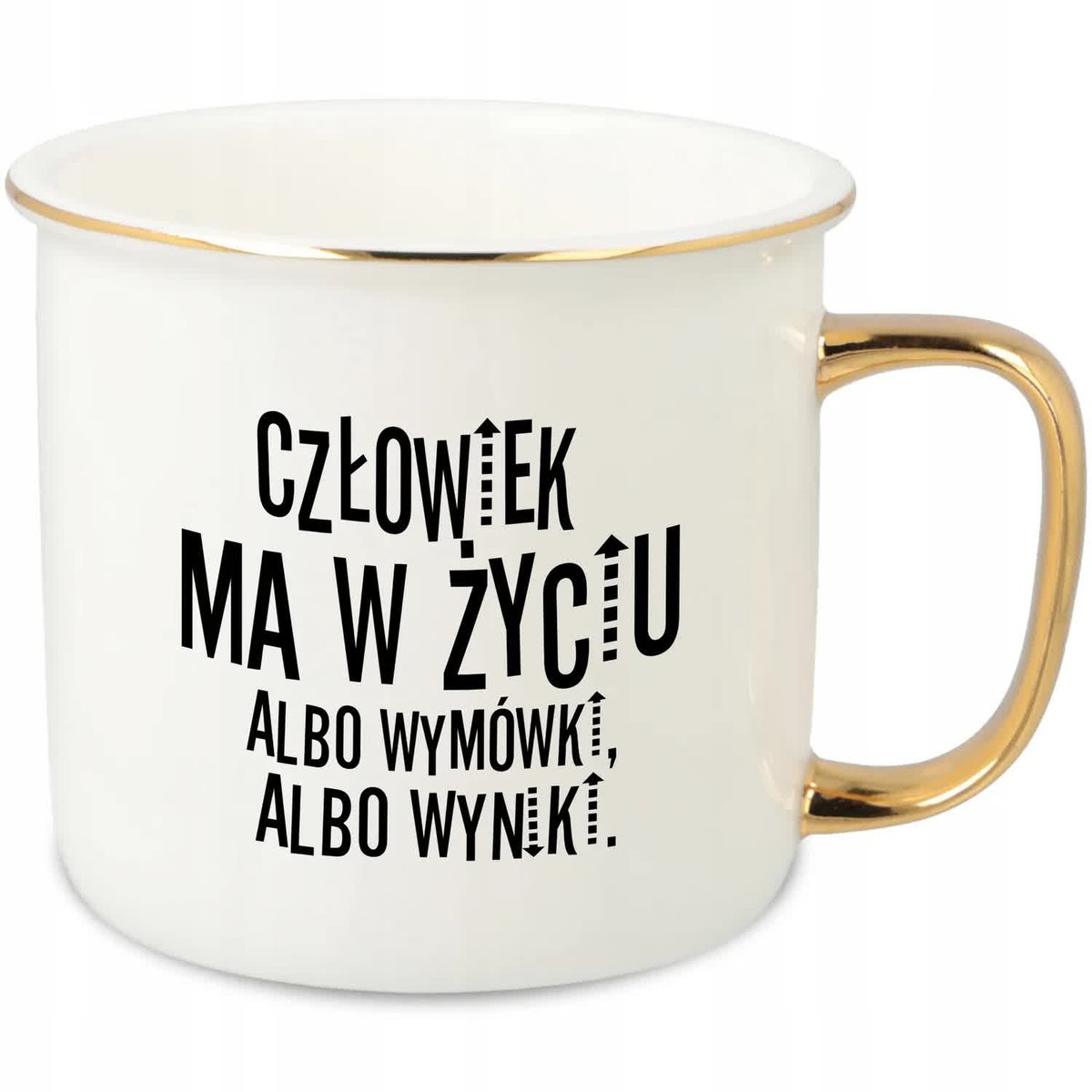 KUBEK UCHO RANT ZŁOTY PORCELANOWY RETRO 280ML PREZENT CYTATY MIX WZORÓW