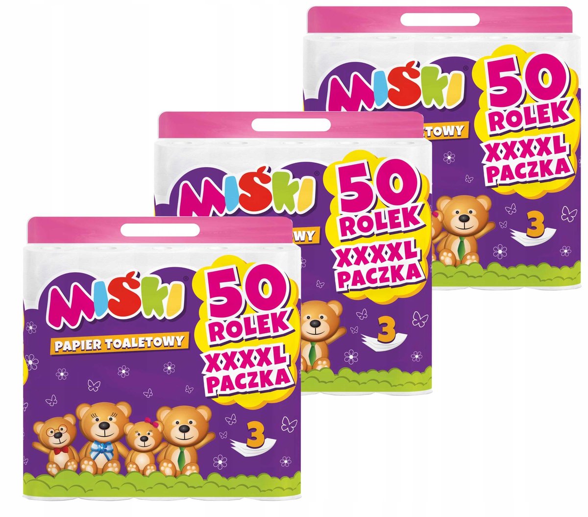 Papier toaletowy 50R MIŚKI 3W - 150 Rolek