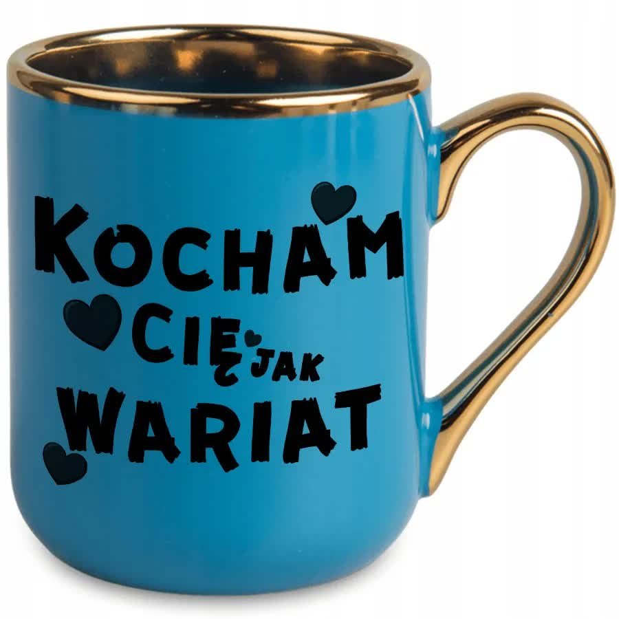 Kubek Elegancki z Nadrukiem KOCHAM CIĘ Stylowe Wzory Niebieski