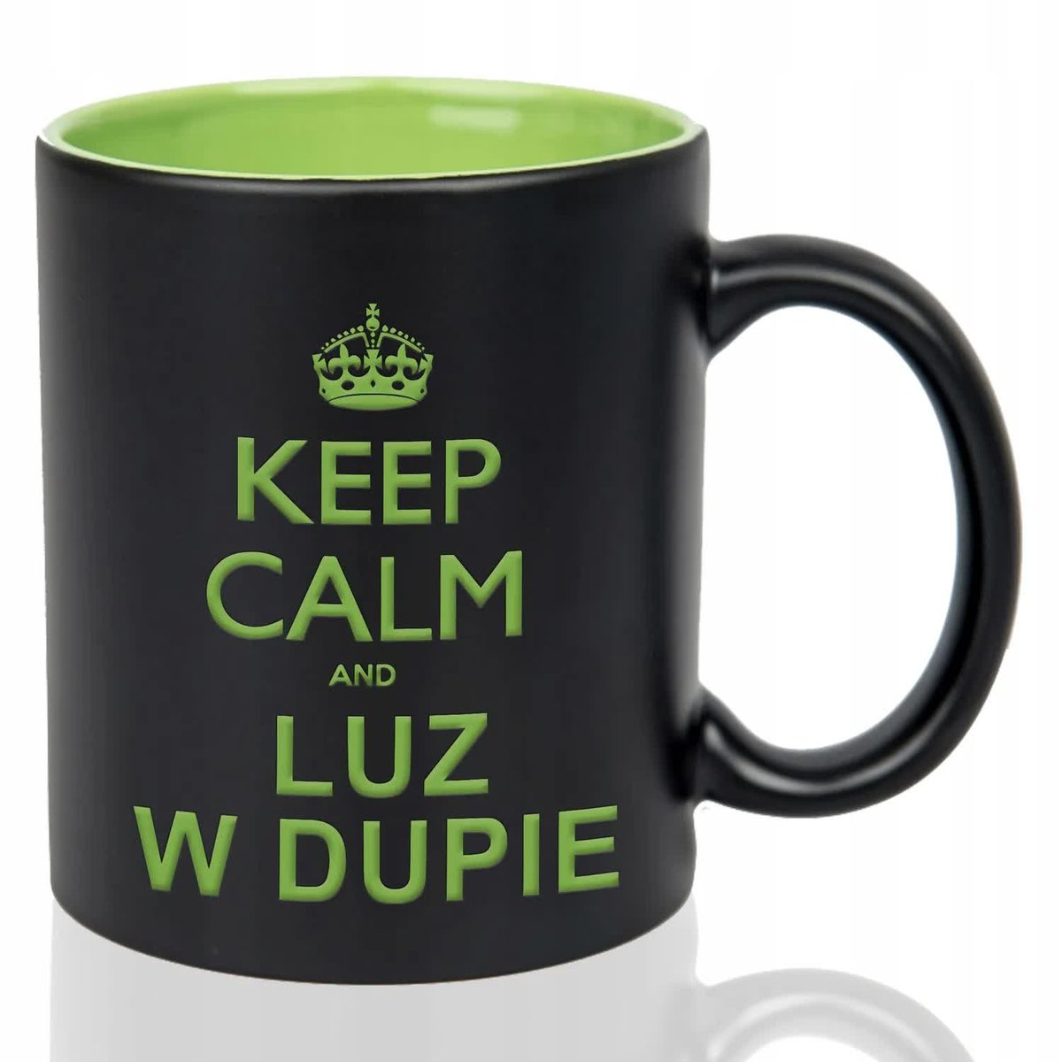 Kubek Czarny Wnętrze Zielone KEEP CALM AND LUZ W Grawer Wiele Wzorów