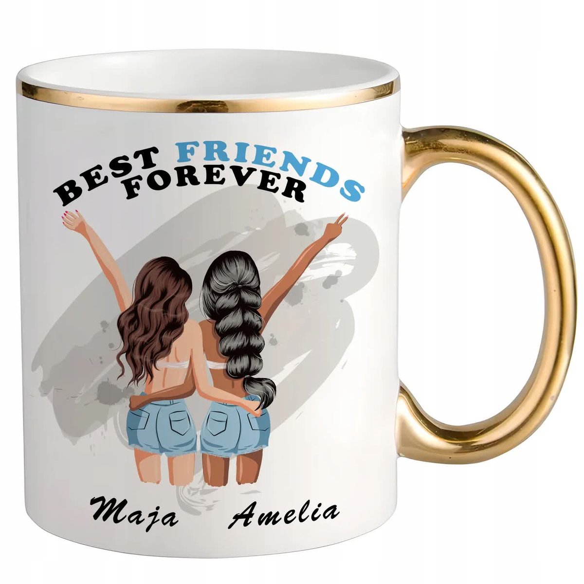 KUBEK BIAŁO- ZŁOTY DLA SIOSTRY KOLEŻANKI PRZYJACIÓŁKI BFF PERSONALIZOWANY
