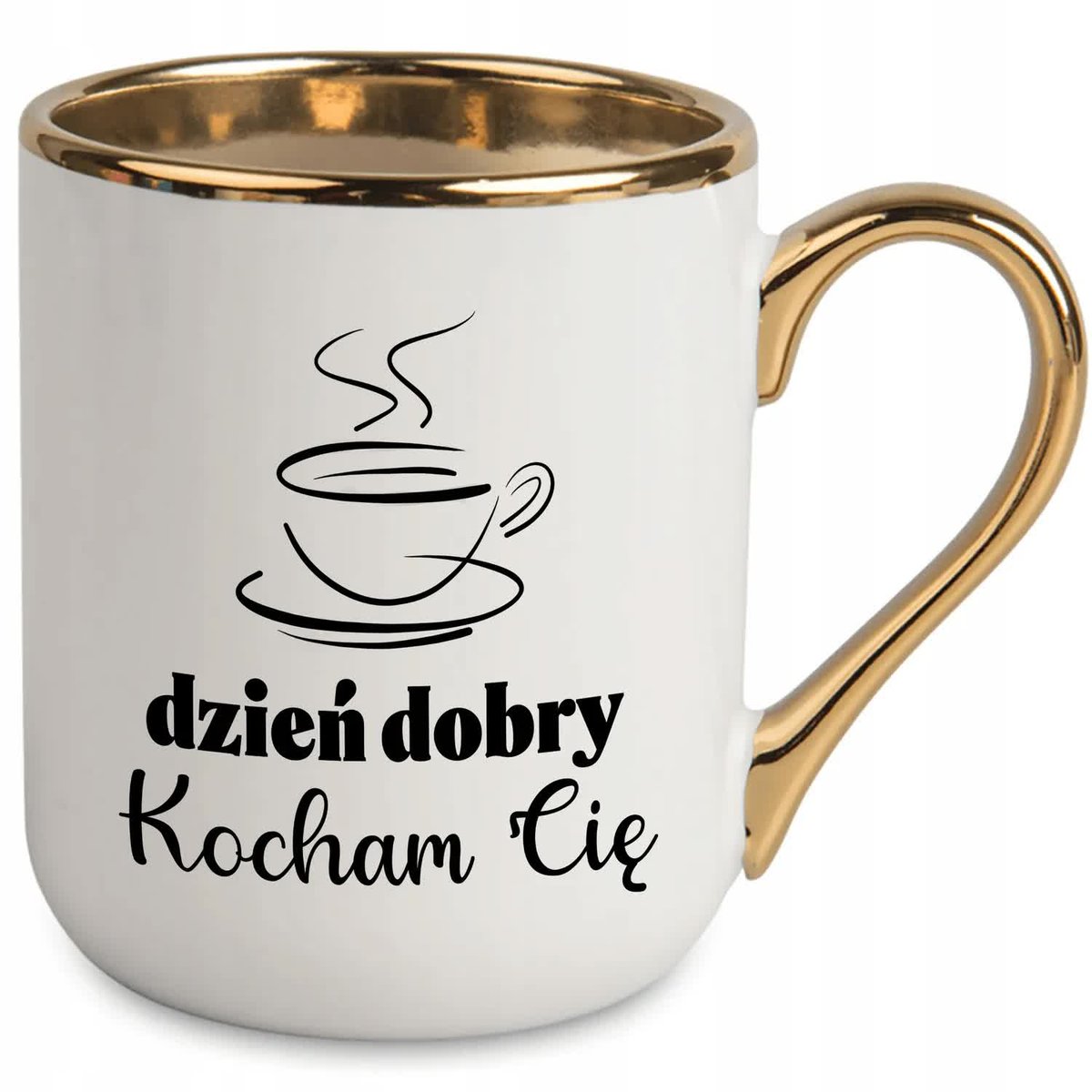 Kubek Elegant Biały Ucho Rant złoty Prezent Dzień Dobry kocham Cię Wzory