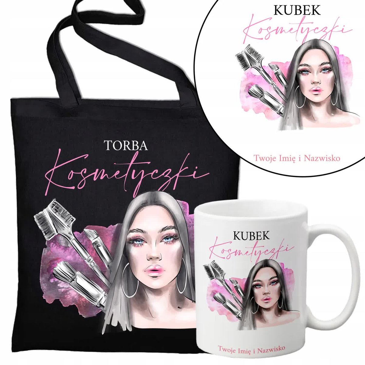 Zestaw Torba Eko Kubek DLA KOSMETYCZKI Twoje Imię
