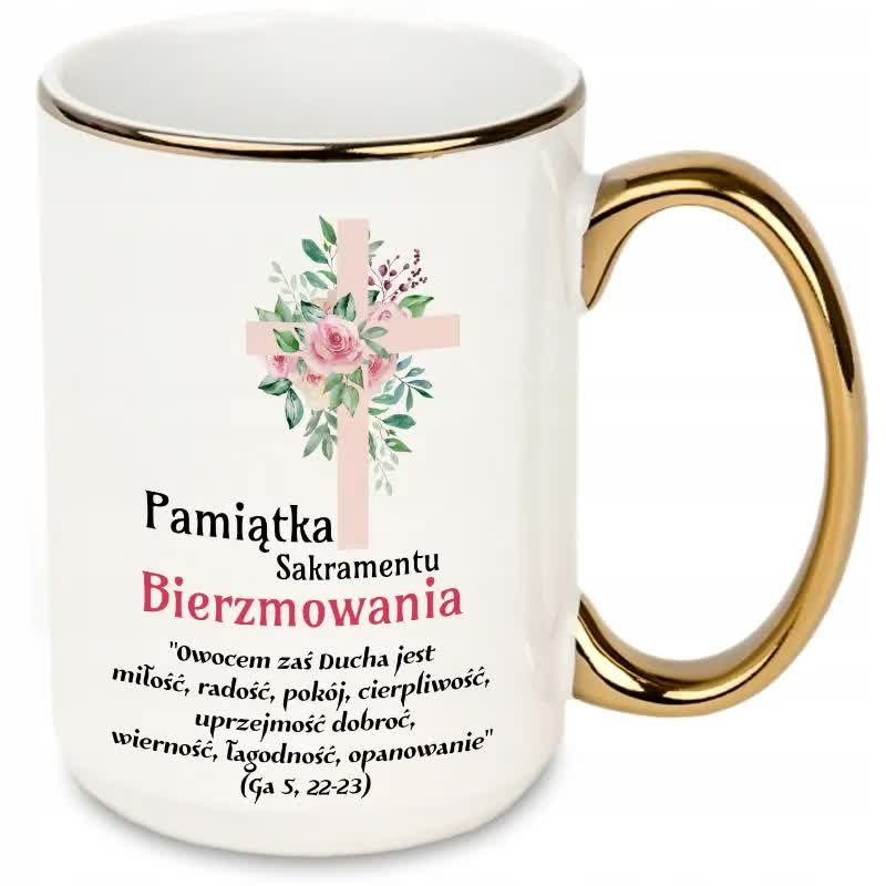 KUBEK XXL BIAŁY PREZENT PAMIĄTKA SAKRAMENTU BIERZMOWANIA CYTATY BIBLIA WZ