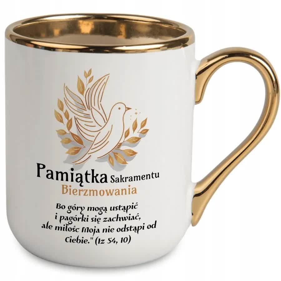 KUBEK ELEGANT BIAŁY PREZENT BIEŻMOWANIE PAMIĄTKA SAKRAMENTU BIERZMOWANIA WZ