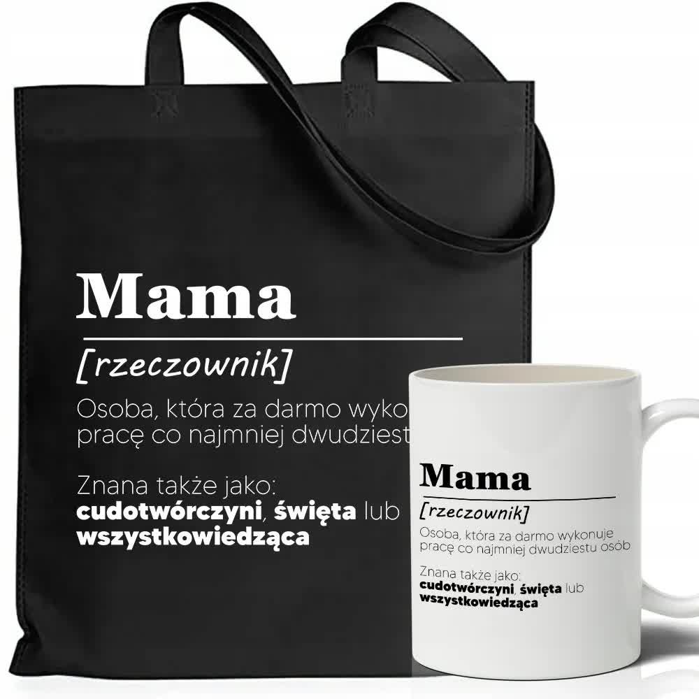 TORBA BAWEŁNIANA KUBEK BIAŁY KIEDY DEFINICJA SŁOWA MAMA PREZENT DZIEŃ MAMY