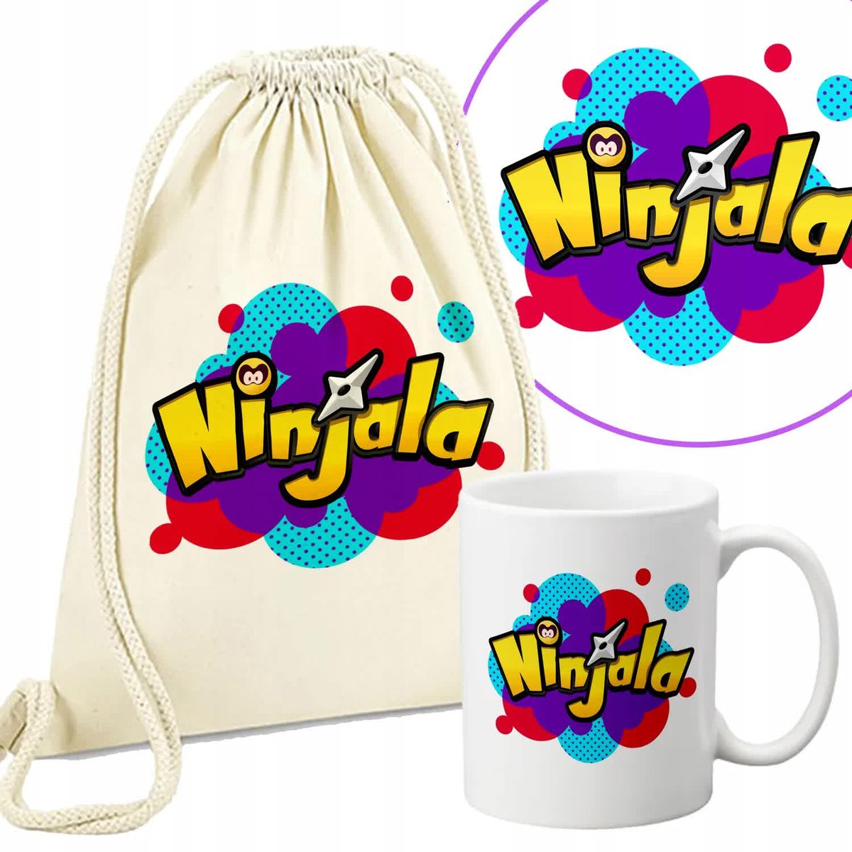Zestaw Worek + Kubek Na Prezent NINJALA Top Wzory