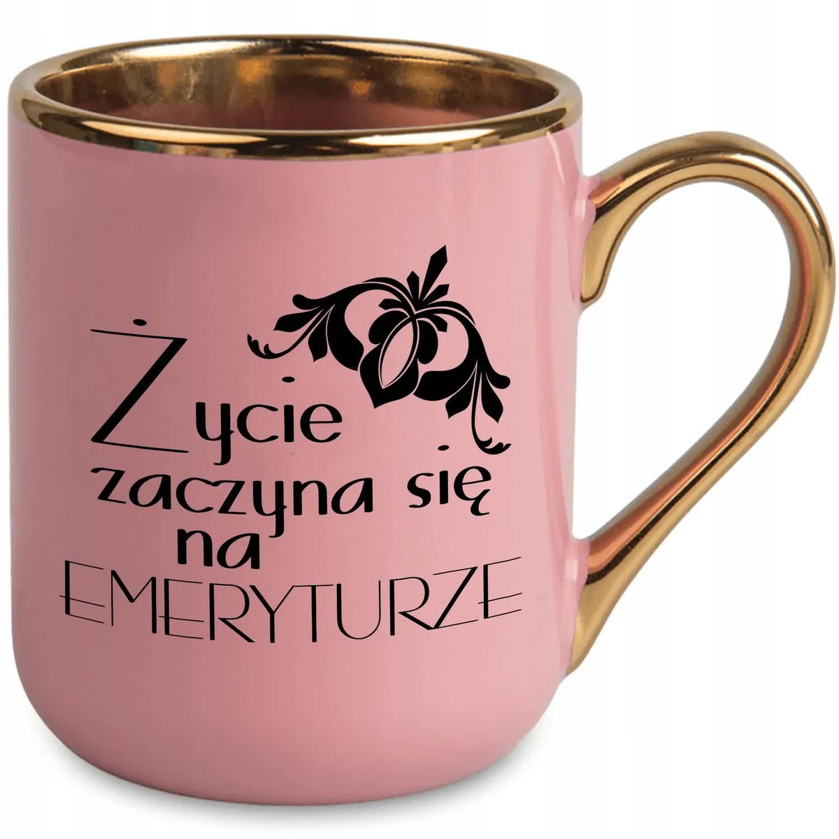 Kubek Różowy Ucho Rant Złoty Prezent Życie Zaczyna się na Emeryturze Wzory