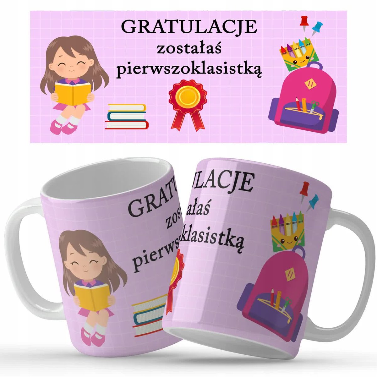 Kubek Biały Prezent DLA PIERWSZOKLASISTKI Wzory